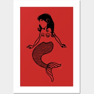 mermaid skecth Posters and Art